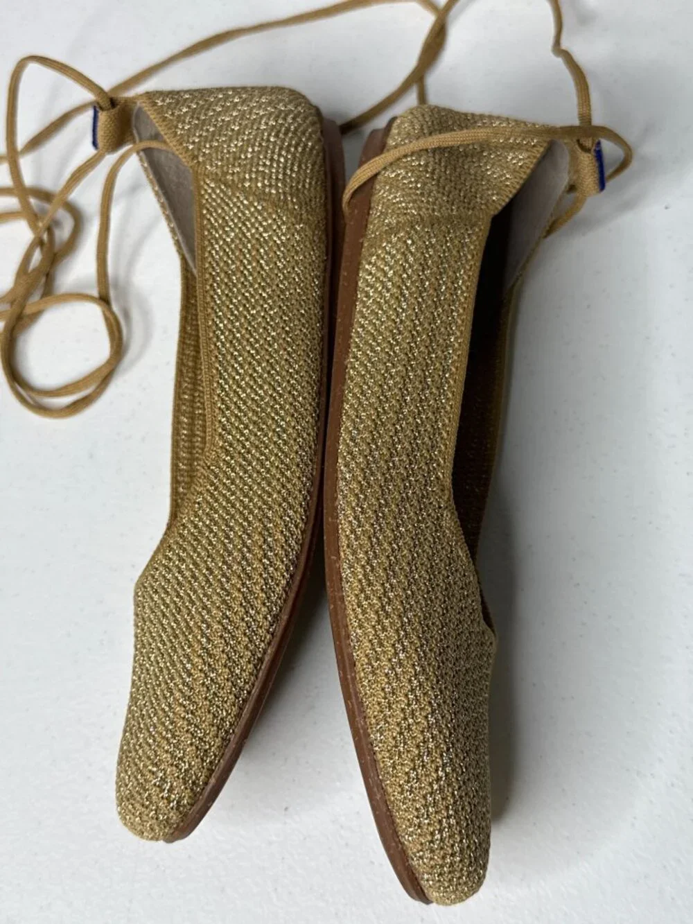 Rothys Gold Metallic Lace Up Ballet Flats Size 9.5